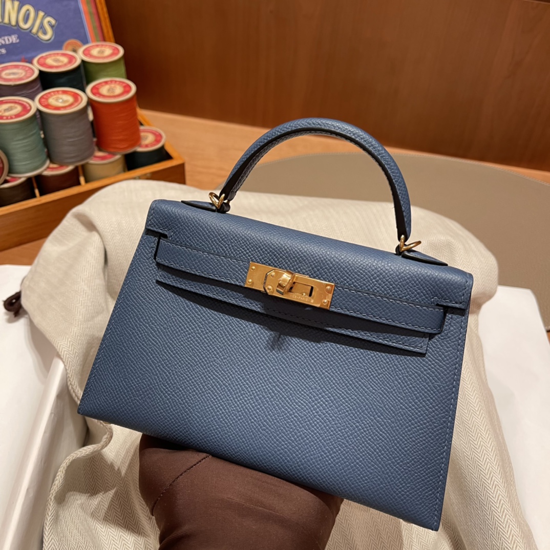 에르메스 미니 켈리백19 딥블루 금장 앱송